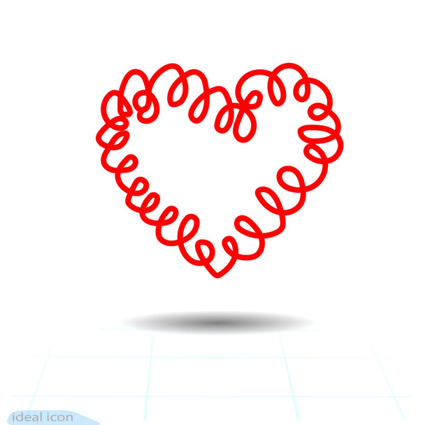 Curly heart curl. Red, vector illustration. Spring Valentine s day. Spring. Handmade. Imitation of the pen. - Vettoriali, immagini