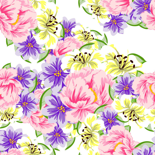 Patrón de flores de estilo vintage sin costuras. Elementos florales en color
 - Vector, Imagen