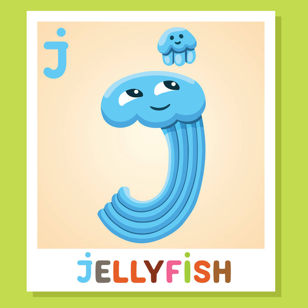 J is for Jellyfish. Letter J. Jellyfish, cute illustration. Animal alphabet. - Vektori, kuva