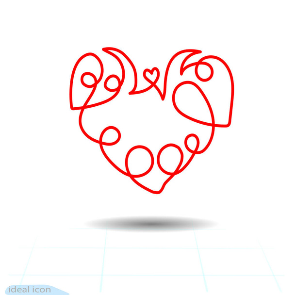 Curly heart curl. Red, vector illustration. Spring Valentine s day. Spring. Handmade. Imitation of the pen. - Vettoriali, immagini