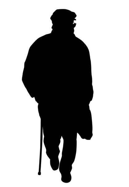 Viejo camina con bastón
  - Vector, imagen