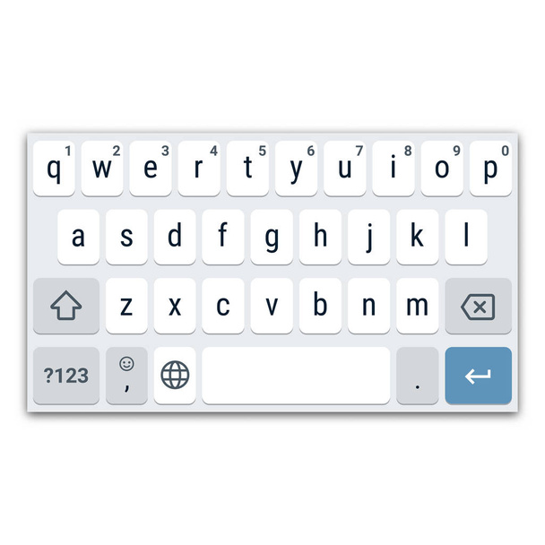 Vorlage der virtuellen Tastatur für Smartphones mit qwerty Layout und Kleinbuchstaben. Tastatur-Attrappe für Tablet oder anderes mobiles Gerät - Vektor, Bild