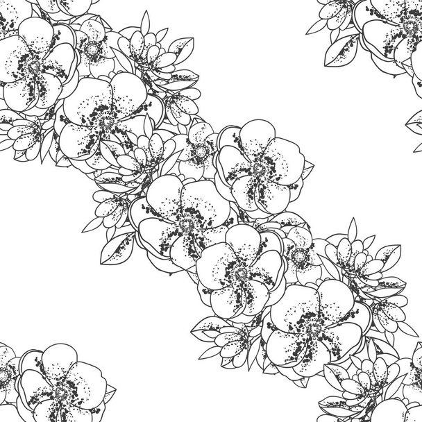 Seamless vintage style ornate flower pattern. Floral elements in contour - Вектор,изображение