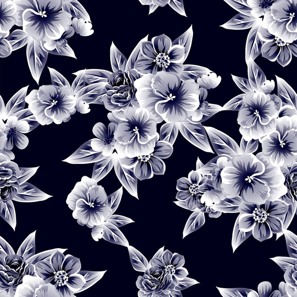 Seamless vintage style ornate flower pattern. Floral elements in contour - Διάνυσμα, εικόνα