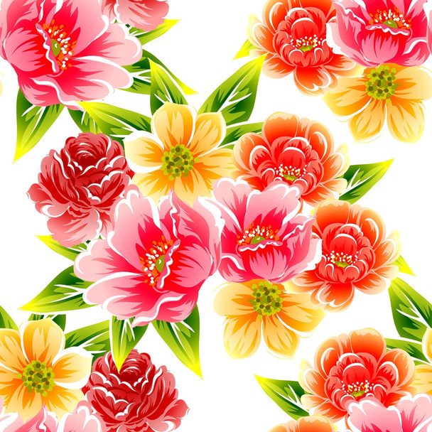 Seamless vintage style flower pattern. Floral elements in color - Vector, Imagen