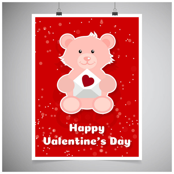 Happy Valentine's day typographic and red pattern background - Вектор,изображение