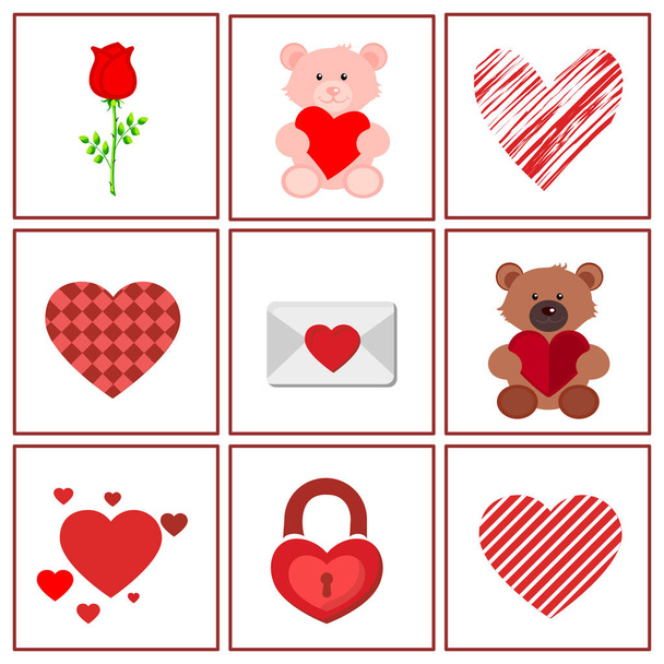 Valentine's day set of symbol icons - Vector, imagen