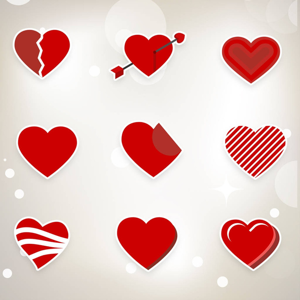 Red hearts set icons on light background - Vector, afbeelding