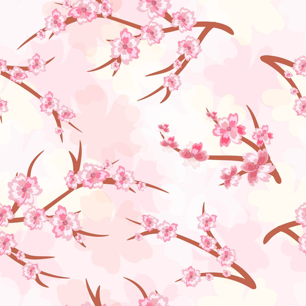 nahtloser Hintergrund - Kirschblüten. Zweige einer Kirsche blühen - Vektor, Bild