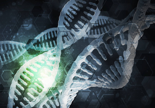 Background with DNA molecule research concept, 3D rendering - Fotografie, Obrázek