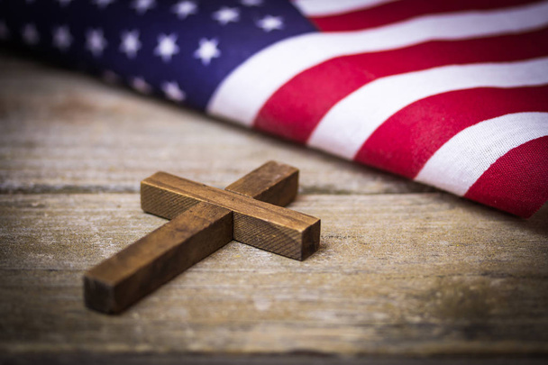 Holy Christian Cross and American Flag Background - Valokuva, kuva