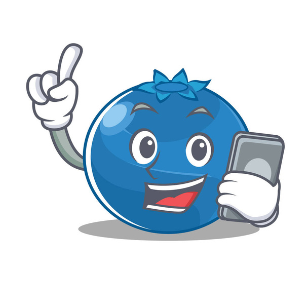 With phone blueberry character cartoon style - Vettoriali, immagini