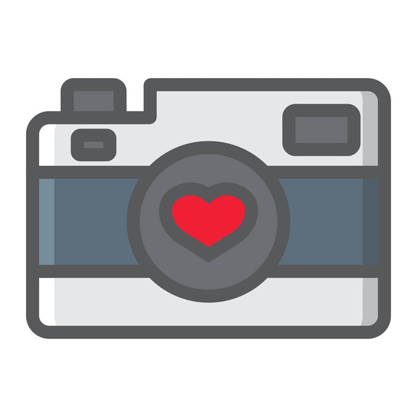 Love camera filled outline icon, valentines day and romantic, photography sign vector graphics, a colorful line pattern on a white background, eps 10. - Vektör, Görsel
