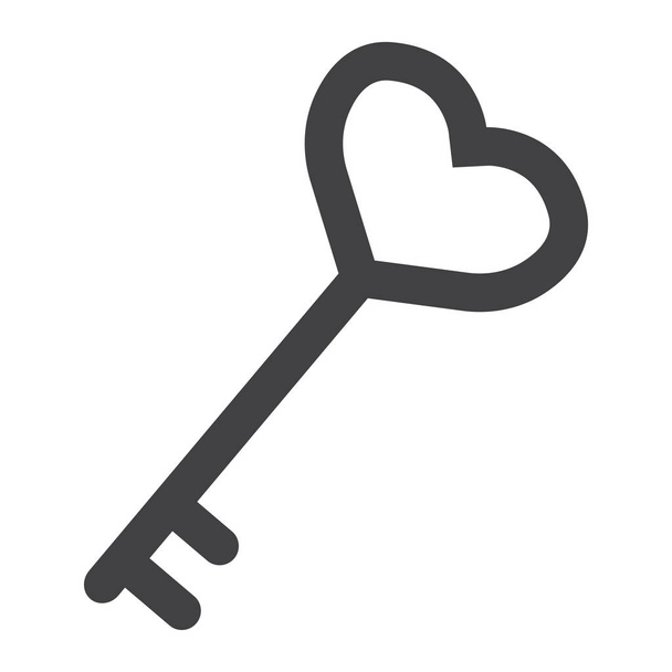 Key with heart shape glyph icon, valentines day and romantic, love sign vector graphics, a solid pattern on a white background, eps 10. - Vektori, kuva