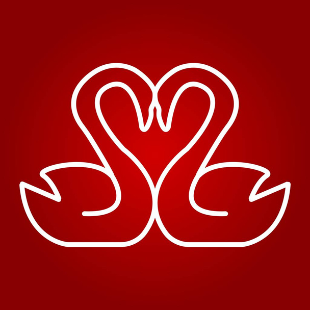 愛ライン アイコン、バレンタインの日ロマンチックな白鳥、心臓形状記号ベクトル グラフィック、eps 10、赤の背景の直線パターン. - ベクター画像
