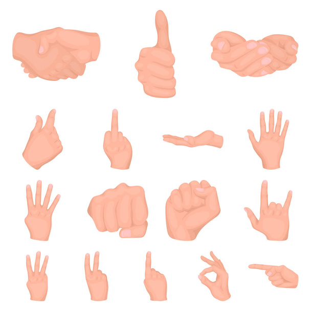 Handgesten Cartoon-Ikonen in Set-Kollektion für Design. Handfläche und Finger Vektor Symbol Stock Web Illustration. - Vektor, Bild