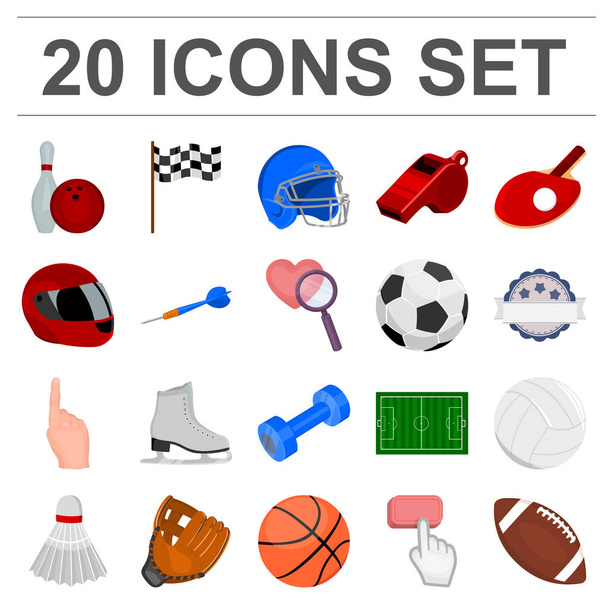 Diferentes tipos de ícones de desenhos animados esportivos na coleção de conjuntos para design. Equipamento desportivo símbolo vetorial ilustração web stock
. - Vetor, Imagem