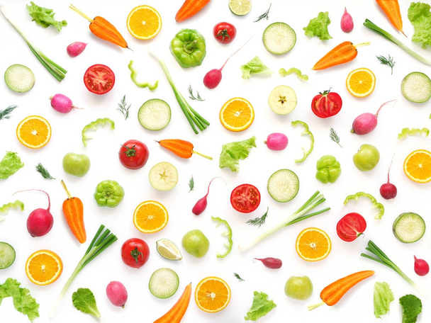 seamless pattern with color fruits and vegetables on white background - Foto, afbeelding