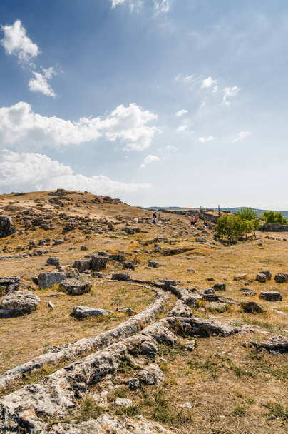 Sunny view of ruins of ancient Hierapolis near Pamukkale, Denizli province, Turkey.  - Photo, Image