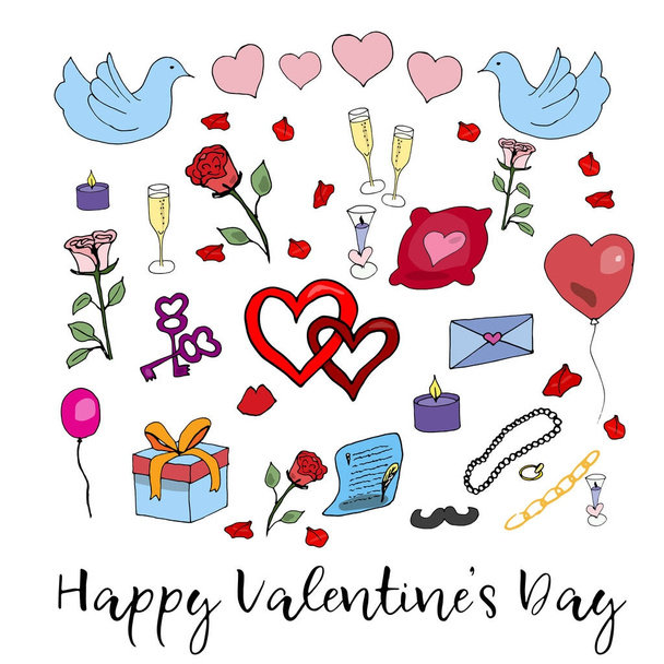 Ručně kreslenou doodle Valentine prvky. Blahopřání. Může být použit jako simili pro různé tiskoviny nebo pozadí - Fotografie, Obrázek