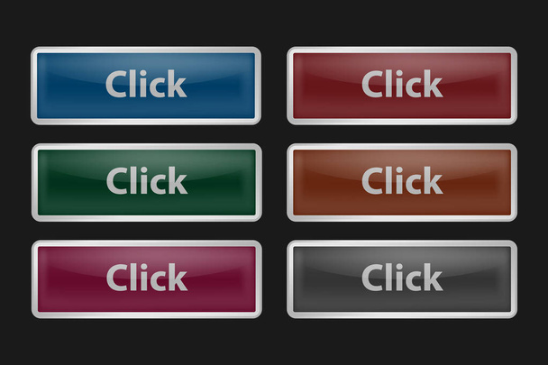 Set of glass buttons. Flat glass graphic elements. Buttons on a black background. - Vektor, Bild