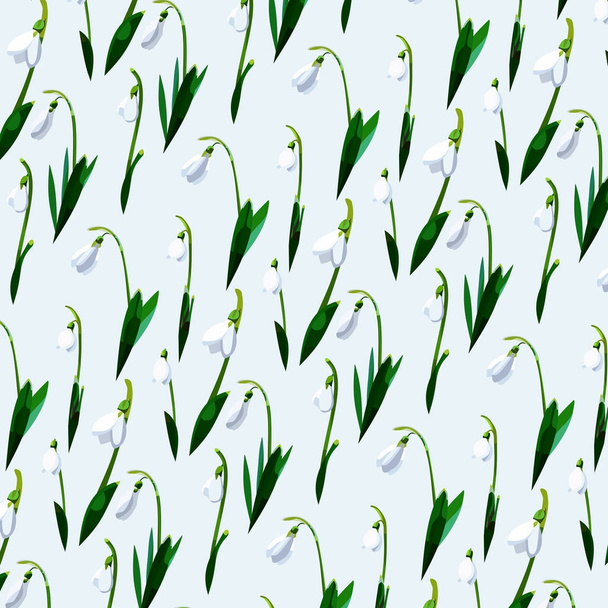 lily of the valley flowers seamless pattern on a pale blue background - Vecteur, image