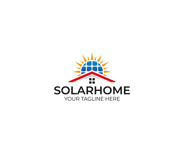 太陽ホームのロゴのテンプレートです。太陽電池パネルと太陽ベクター デザイン。再生可能エネルギーの図 - ベクター画像