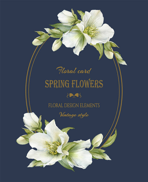 ヘレボルスのフレーム ヴィンテージ花のグリーティング カード - 写真・画像