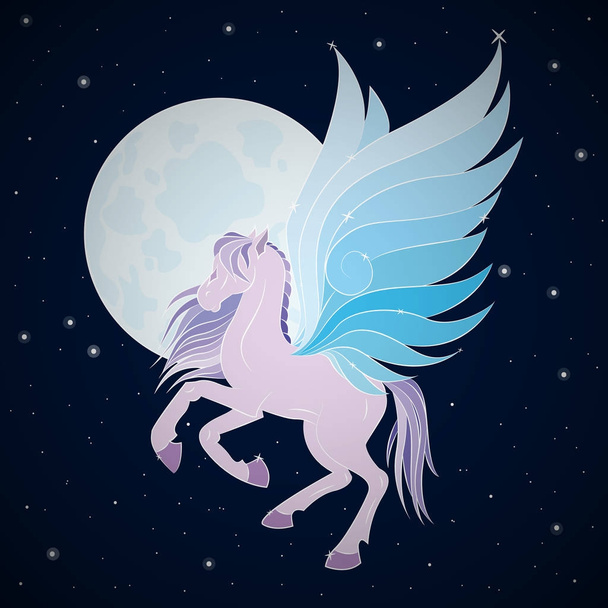 Flying pegasus, cielo nocturno, ilustración vectorial
 - Vector, Imagen