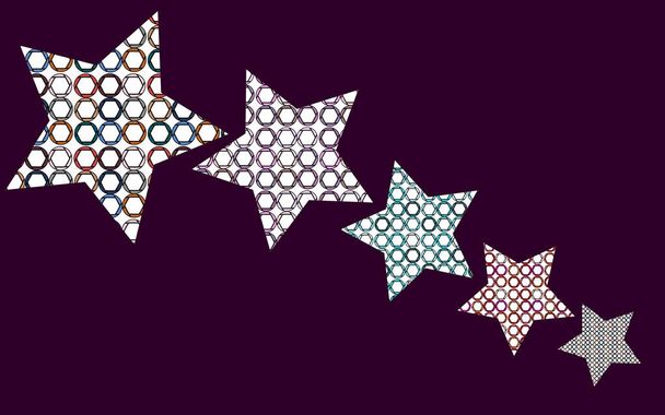 Pět hvězdiček se vzorem multi-barevné kruhy, membrány dovnitř. Vektorové ilustrace. - Vektor, obrázek