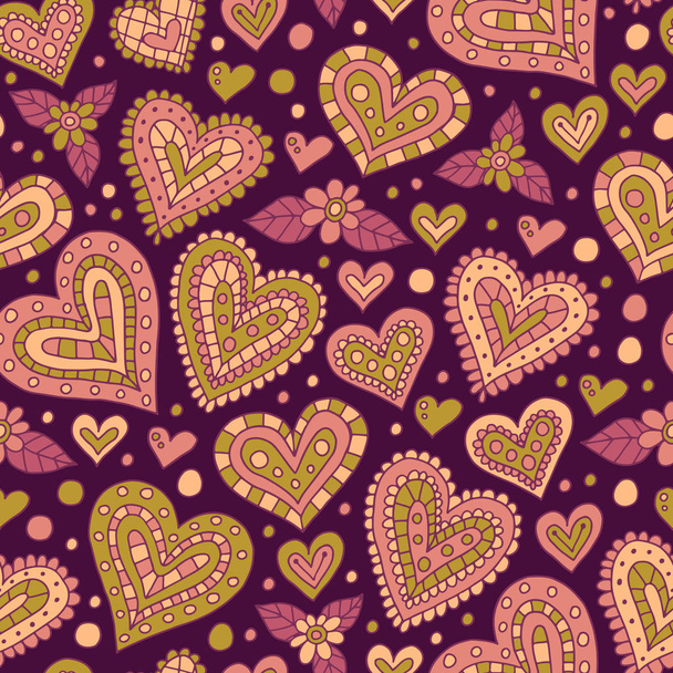 Doodle Hearts Seamless Pattern - Διάνυσμα, εικόνα