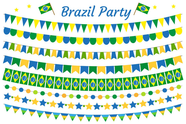 Brazil garland set. Brazilian Festive decorations bunting. Party elements, flags. Isolated on white background. Vector illustration, clip art. - Vector, Image