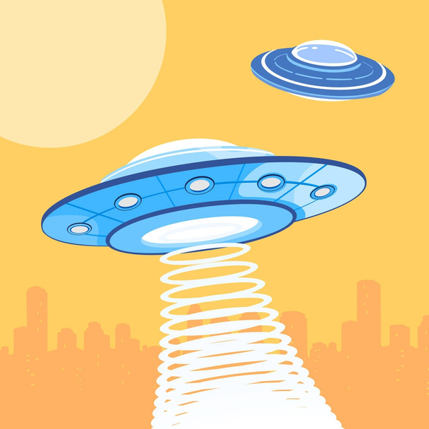UFO Attacking a City - Vector, Image