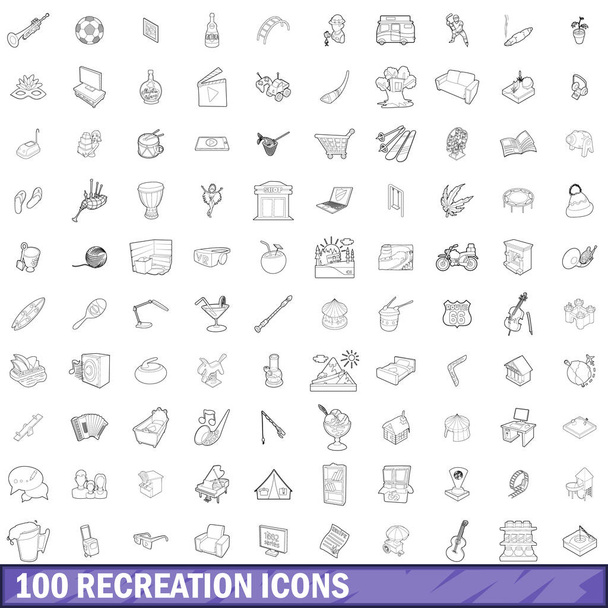 100 recreation icons set, outline style - Vector, Image