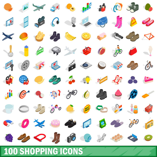 100 conjunto de ícones de compras, estilo 3D isométrico
 - Vetor, Imagem