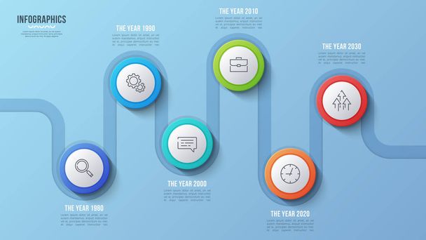 Vector 6 steps timeline chart, infographic design, presentation - Vector, imagen