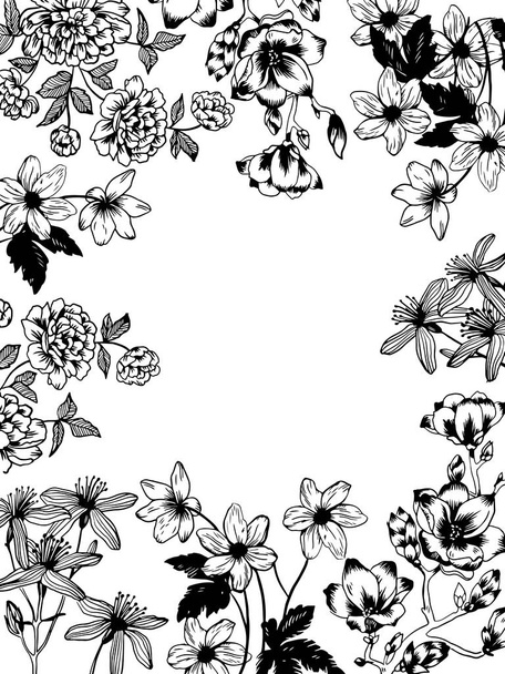 Flowers and plants engraving vector illustration - Vektori, kuva