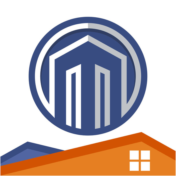Icono del logotipo del círculo para el desarrollo empresarial de los servicios de construcción, con la inicial de la letra M
 - Vector, Imagen