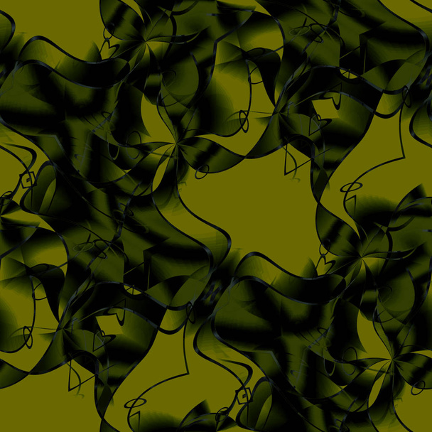 Soyut geometrik fütüristik arka plan. Hatları ile dalgalı karmaşık desen koyu yeşil ve siyah yeşil zeytin. - Fotoğraf, Görsel