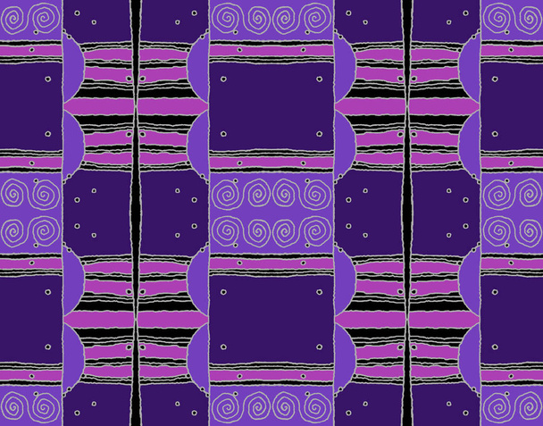Fond géométrique abstrait. Modèle de spirales régulières avec des lignes ondulées violet, violet, gris et noir décalé
. - Photo, image