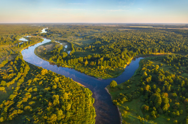 Letecký snímek řeka ráno - Fotografie, Obrázek