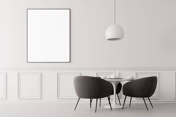 White minimalistic dining room gray chairs - Zdjęcie, obraz