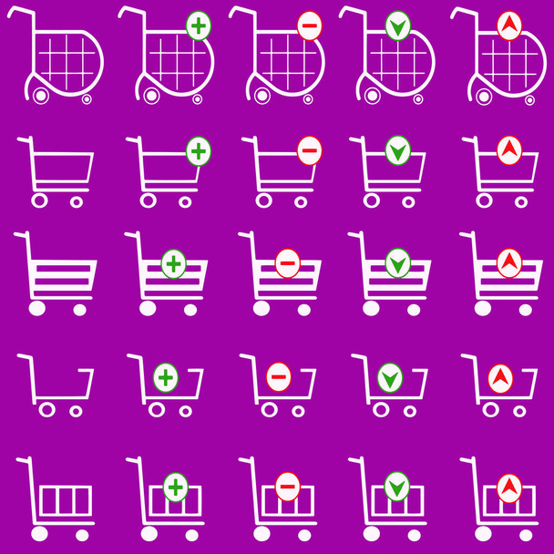 Shopping cart vector set - shopping basket - paarse achtergrond - Vector, afbeelding