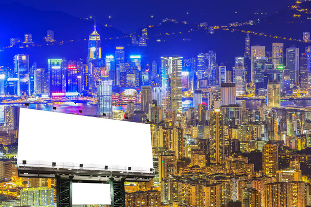 billboard blank for outdoor advertising poster at night time for advertisement.cityscape background. - Photo, Image