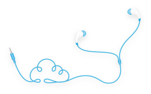 Fülhallgató, a fül írja be a kék szín, és felhő szimbólum készült kábel elszigetelt fehér background, másol hely - Vektor, kép