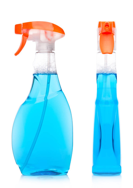 Bottiglie di spray detergente per vetro blu domestico
 - Foto, immagini