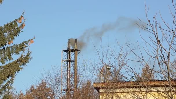 Füst Moszkva Utcarészlet megy csövek erőmű a téli hideg nap - Felvétel, videó