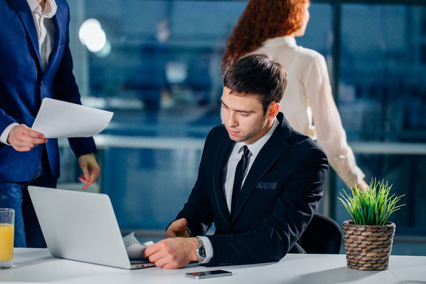 working on computer laptop online, businessman, person using wifi internet - Фото, изображение