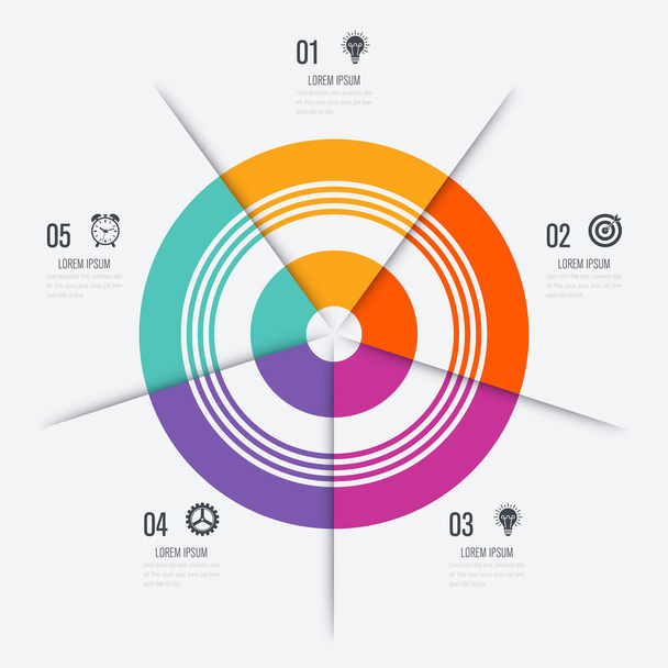Infographics template 5 options with circle - Vektor, obrázek
