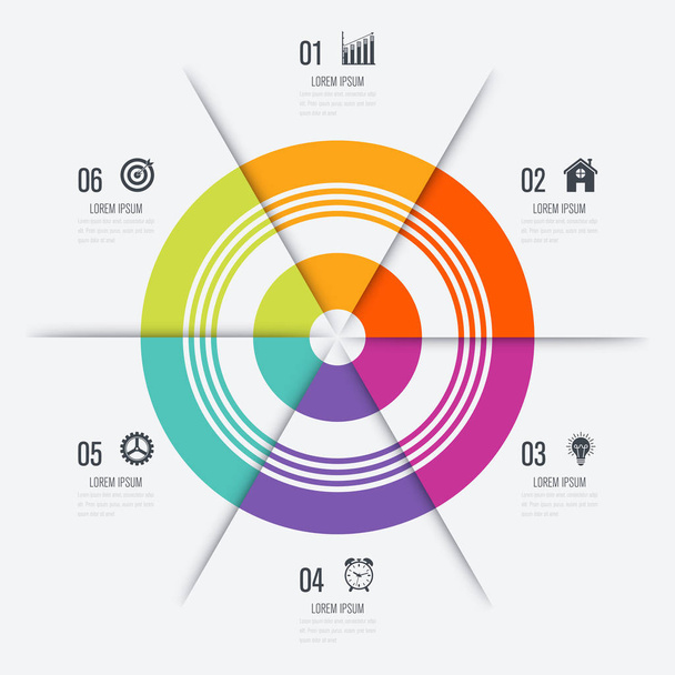 Infographics template 6 options with circle - Vektor, obrázek